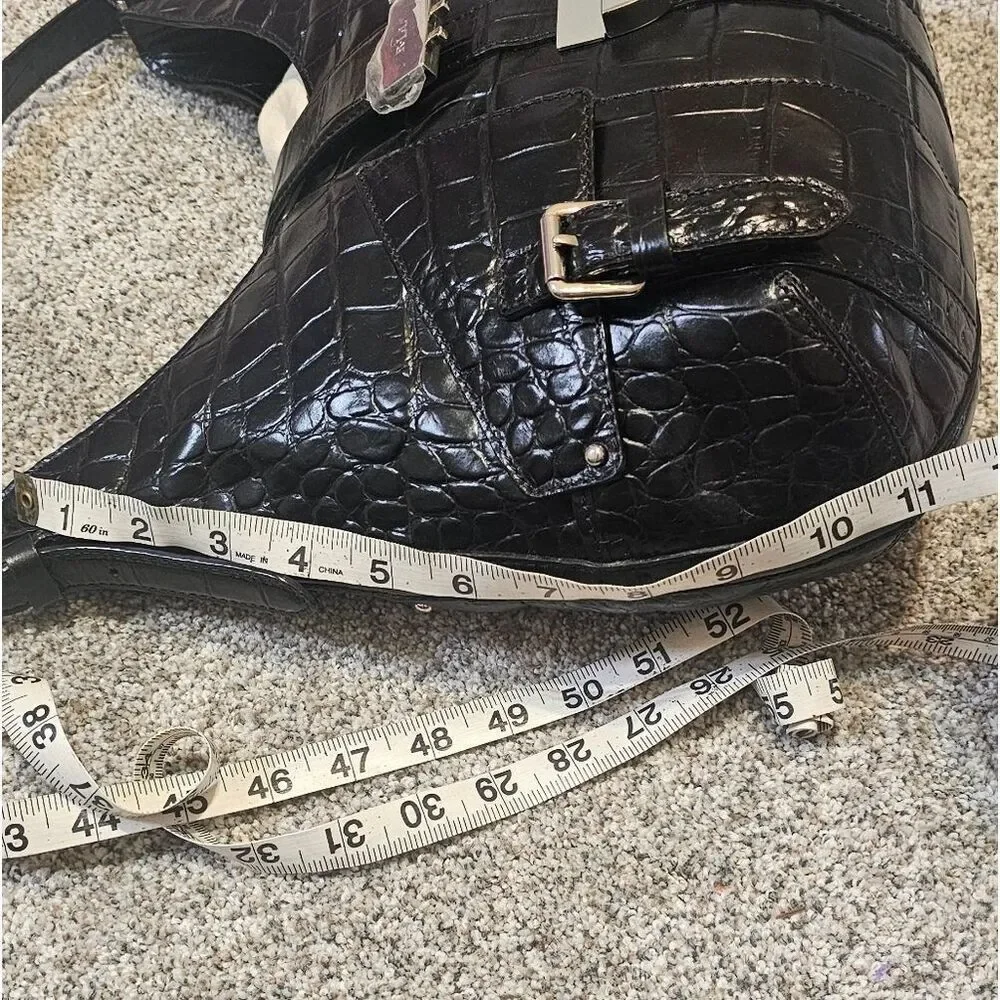 Lauren Ralph Lauren Black Croc-Embossed Leather Shoulder Bag - Picture 14 of 14